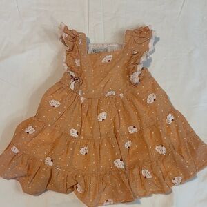 L Pippa & Julie cute cottagecore Peach Dress with Floral Accents for 12 month